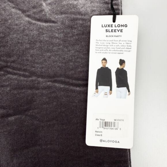 NWT ALO YOGA Luxe Long Sleeve Velour Hoodie Sweatshirt Size Small In Raisin - Picture 9 of 10